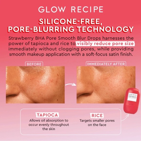 Glow Recipe Strawberry BHA Pore-Smooth Blur Drops, New without box - Picture 4 of 12
